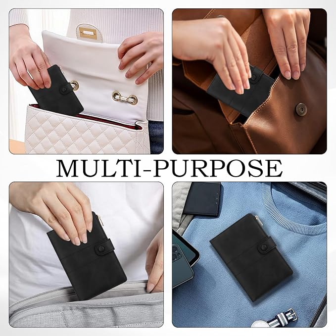 Leather Passport Holder with RFID Blocking,Slim Travel Passport Wallet Case | with Card Slots, Boarding Pass Holder, Pen Loop & SIM Card Trays, Cute Passport Cover for Women Men Family, Black