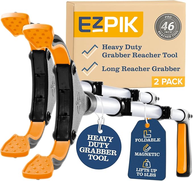 New 2026 EZPIK Pro 46" Foldable Grabber Reacher Tool for Seniors - Grabbers for Elderly Reaching Tool Heavy Duty Pickup Trash Picker Upper Equipment - Claw Grabber Stick for Reaching Aids, 2-Pack