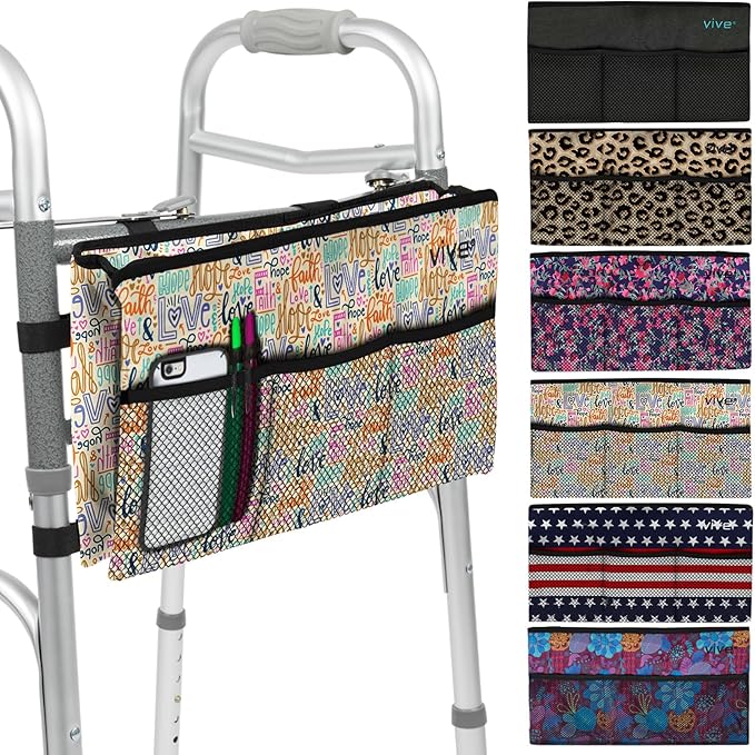 Vive Walker Bag - Accessories Wheelchair Basket Pouch (Water Resistant) - Seniors Caddy Accessory Attachment for Folding, Rolling Walkers - Carry Storage Carrier Tote - Lightweight, Universal Size