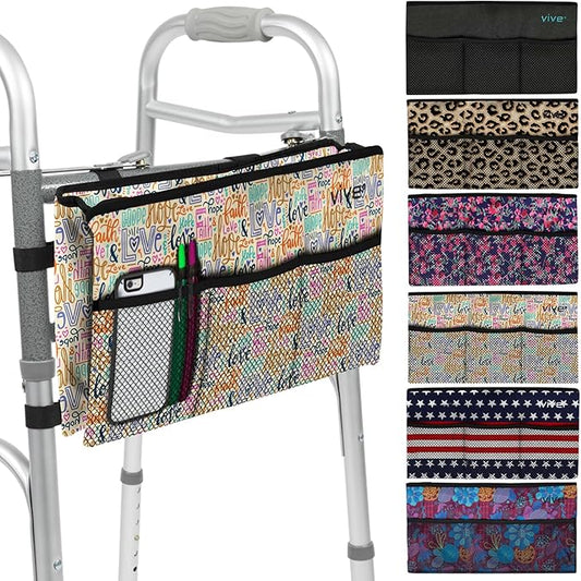 Vive Walker Bag - Accessories Wheelchair Basket Pouch (Water Resistant) - Seniors Caddy Accessory Attachment for Folding, Rolling Walkers - Carry Storage Carrier Tote - Lightweight, Universal Size