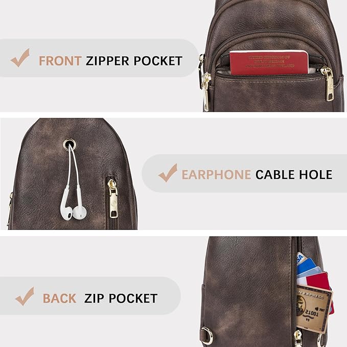 BOSTANTEN Sling Bag for Women Leather Crossbody Bags Fanny Pack Chest Bag for Travel | Adjustable Wide Strap, Small, Anti Theft, Lightweight, Multi Pockets and Carrying Way, Card Slot, Cute Trendy for Everyday