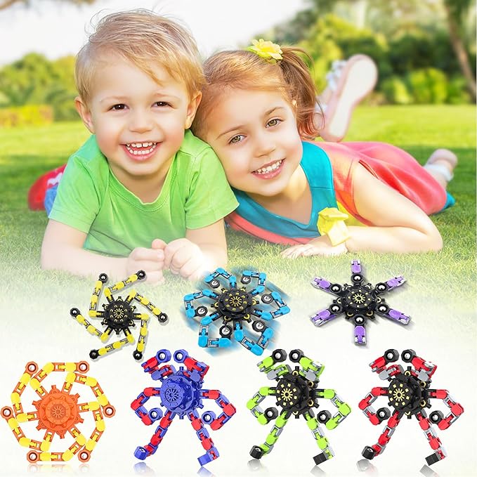 Transformable Fidget Spinners,9PCS Funny Sensory Fidget Toys Adults Deformable Chain DIY Robot Spinner,Fingertip Stress Relief Gyro Toy Halloween Party Favors Christmas Stocking Stuffers for Kids