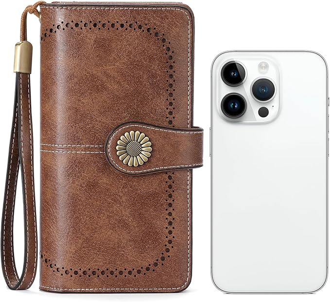 SENDEFN Wallets for Women Leather Credit Card Holder with RFID Blocking Large Capacity Wristlet | with RFID Blocking