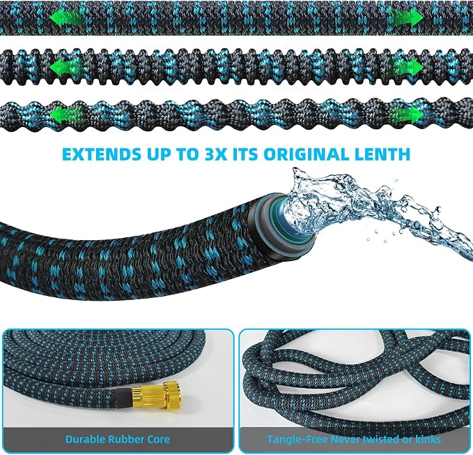 50 ft Expandable Garden Hose-2026 Upgraded Expanding Water Hose with 10 Function Nozzle, 3/4" Solid Brass Fittings, 5-Layer Latex Core, No-Kink Flexible Retractable Hose for Patio, RV, Car Washing