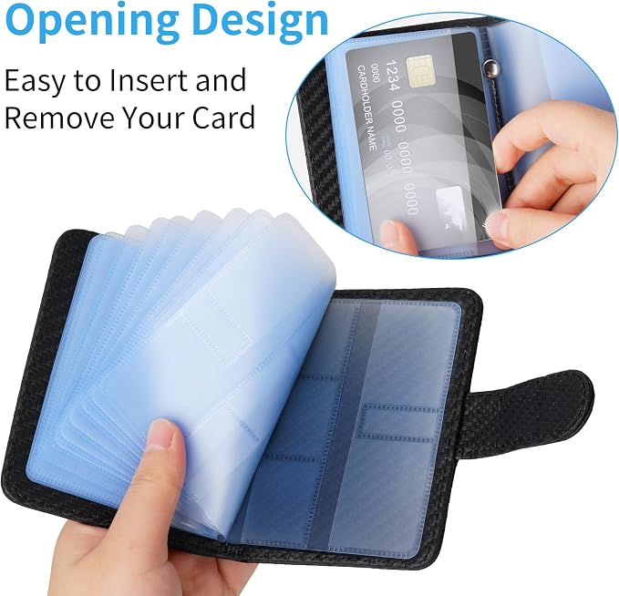 Wisdompro Credit Card Holder, RFID Blocking Wallet Debit Card Protector | Slim Leather Credit Card Organizer Case, Card Case with Magnetic Shut, 20 Card&7 Memory Card Slots-Vertical Microfiber Black