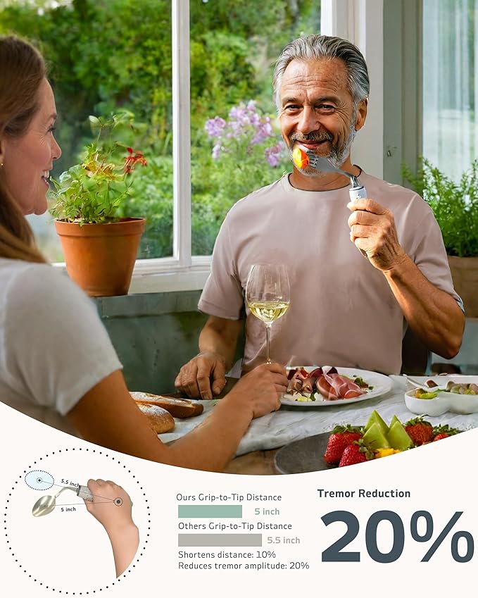 4-Piece Adaptive Utensils Set - 42° Angled Parkinsons Utensils, 2.5 oz Weighted Utensils for Tremors and Parkinsons Patients, Easy Grip Weighted Silverware for Hand Tremors (Left-Handed)