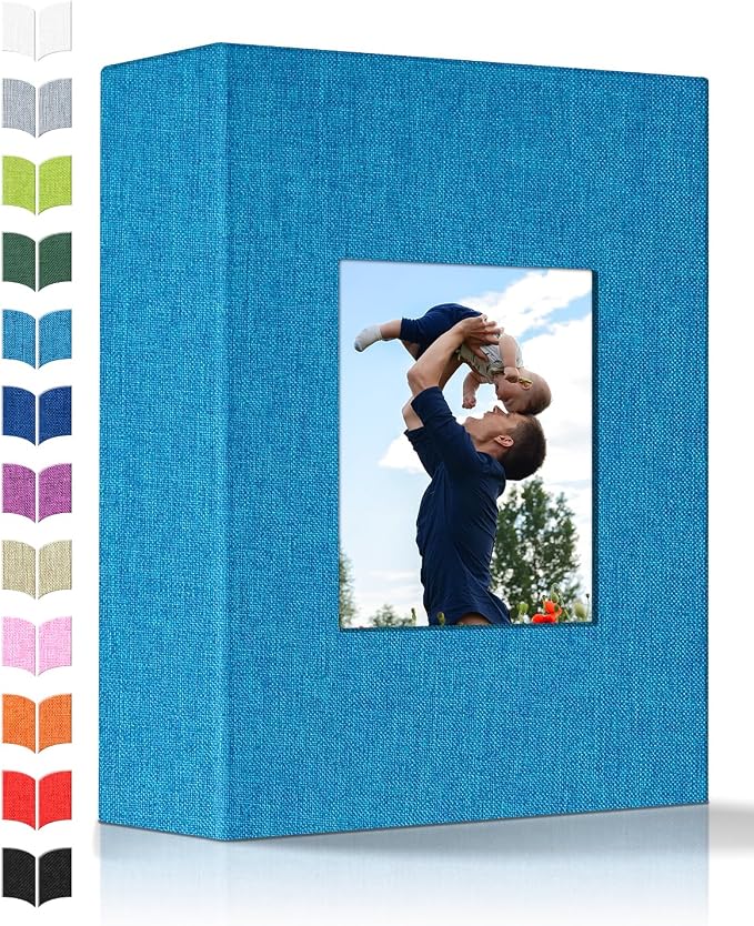 Artfeel Photo Album 4x6 with 100 Pockets,Slip-in Picture Albums,Linen Cover Memory Book with Front Window,White Page Vertical Photo Book for Wedding,Family,Anniversare,Baby,Vacation