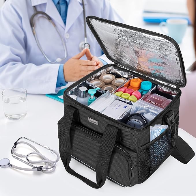 Trunab Insulated Medical Bag with Dividers, Medicine Pouch, Black | Empty Bag for Custom Setup, Ideal for Home, Travel and Camping