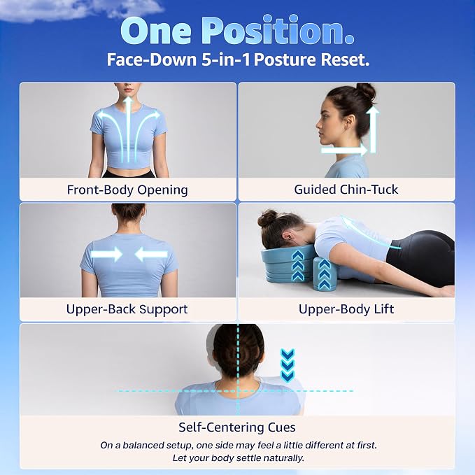 G.StretchAid Face-Down Posture Corrector for Tech Neck & Rounded Shoulders | 5-in-1 Face-Down Reset, Guided Chin-Tuck Positioning, 4-Level Cervical & Shoulder Support, Neck Stretcher, Travel Case