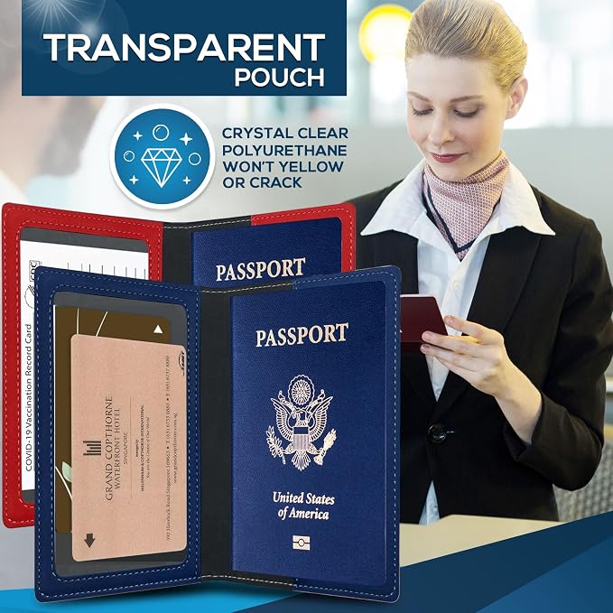 Ciana Passport Holder for Travel, RFID Passport Wallet, Leather Passport Cover & Card Holder for Men & Women, Slim Travel Wallet, Passport Case(Red and Dark Blue)