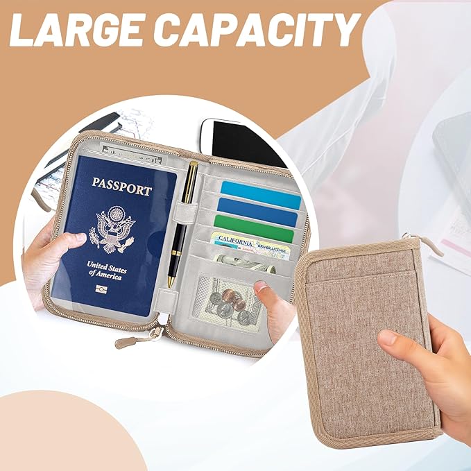 Passport Holder for Travel, RFID Blocking Wallet for Couples Men and Family | Multi-compartment organizer holds passports, cards, tickets, IDs and cash for women, couples and international family travel