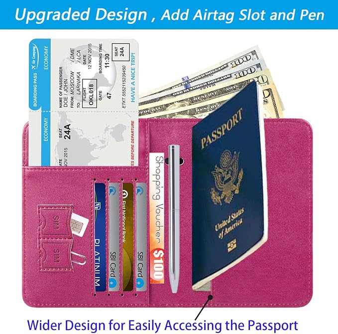 Airtag Passport Holder, Travel Essentials, Passport Cover, RFID Wallet | Passport Wallet, Travel Accessories, RFID Blocking, Synthetic Leather Card Case, International Must Haves, For Women Men
