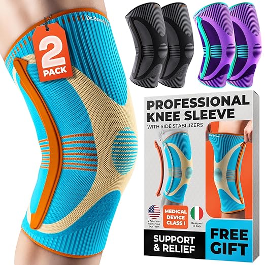 DR. BRACE ELITE Knee Brace with Size Stabilizer (2 Pack) Knee Brace for Women & Men, Workout, Sports, Daily Knee Compression Sleeve for Maximum Knee Pain Support & Fast Recovery (Olympus, X-Large) 2