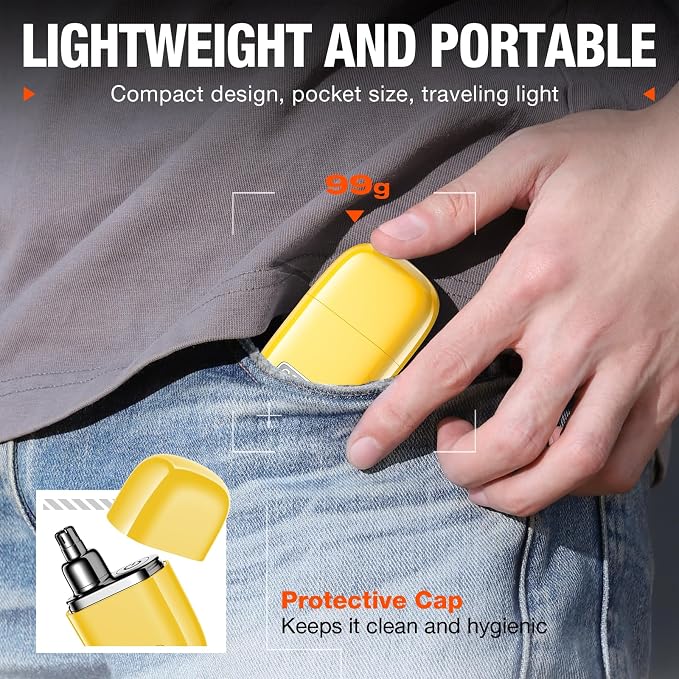yoose Nose Hair Trimmer, Alloy Nose Trimmer for Men and Women, Yellow | IPX7 Waterproof, USB-C Rechargeable, Travle Size Nose Trimmers, Dual-Edge Blade, Painless Trimming, Long-Lasing, Low Noise