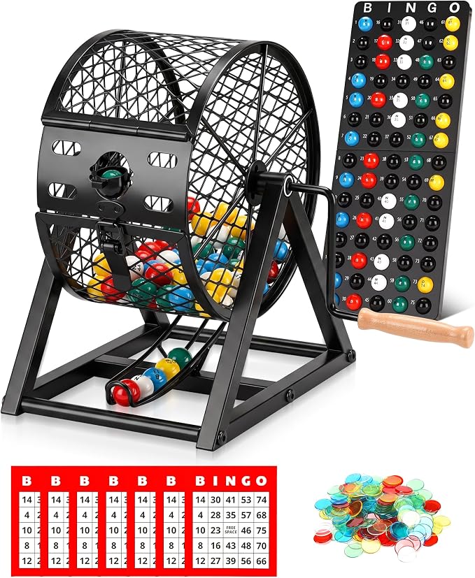 12" Deluxe Bingo Game Set with Cage, Board, Balls, 30 Cards and Chips(Grey) | Bingo Games for Adults, Family Games Bingo Balls with Cage for Fun Family, Large Groups, Parties