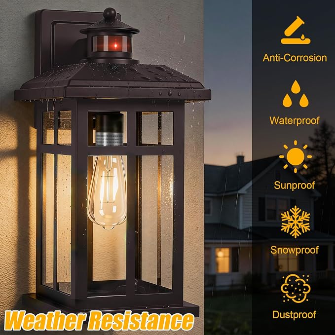 16” Motion Sensor Modern Exterior Light Bronze Outside Porch Lights | 2 Pack Dusk to Dawn Porch Lights with E26 Socket, Exterior Lighting Fixtures for House, Garage, Front Door, Brown