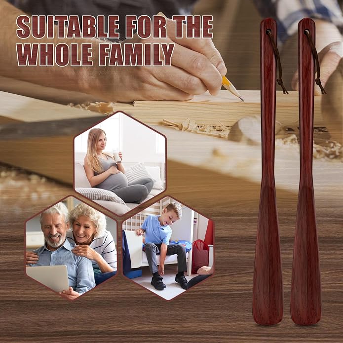 ZOMAKE Wooden Shoe Horn Long Handle for Men Women 15.7" 13.8" | Long Shoehorn Boot Horn for Seniors, Sturdy Wooden, Shoes Protection, No Bend Over, Easy Shoe Wear for Home Office Use