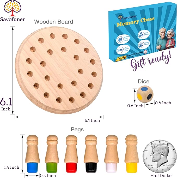 Easy Memory Games for Dementia Seniors, Wooden Cognitive Game for Elderly with Dementia, Alzheimers Memory Games Therapy Tools, Activities for Dementia Patients Matching Board