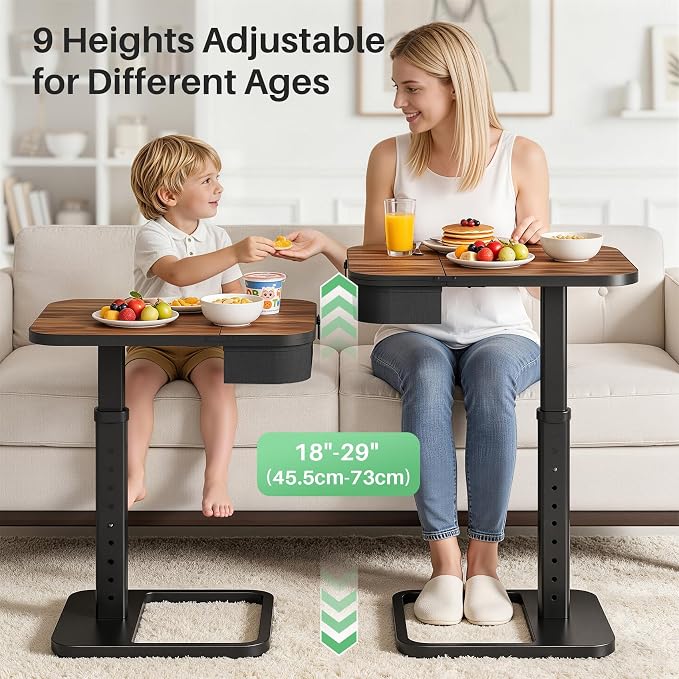 Kitstorack Large TV Tray Table with Flip-Top Storage, Adjustable Height | 18.9" x 14.2" desktop, metal frame, Oxford fabric basket, 9 height settings, C-shaped base, sofa, bed, living room