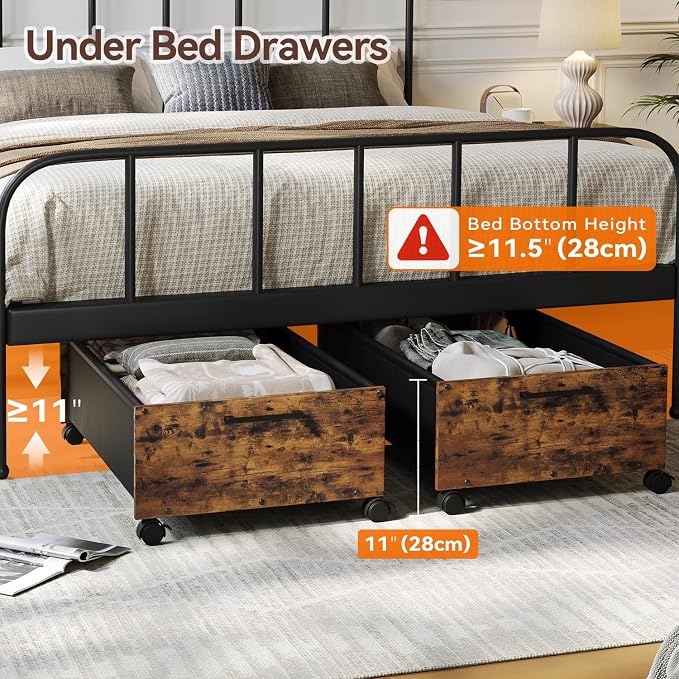 FOUCSSOMEI Under Bed Storage with Wheels, Wooden Under Bed Drawers On Wheels, Rolling Under Bed Shoe Storage, Space Saving, Rustic Brown,90L