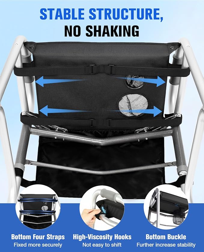 Rhino Valley Walker Tray for Folding Walker,Tray for Walker with Cup Holder | Sturdy & Non-Slip Tray for Walkers,Fits Standard Walkers,Removable&Easy Assembly, Mobility Accessory for Seniors Meals Drinks
