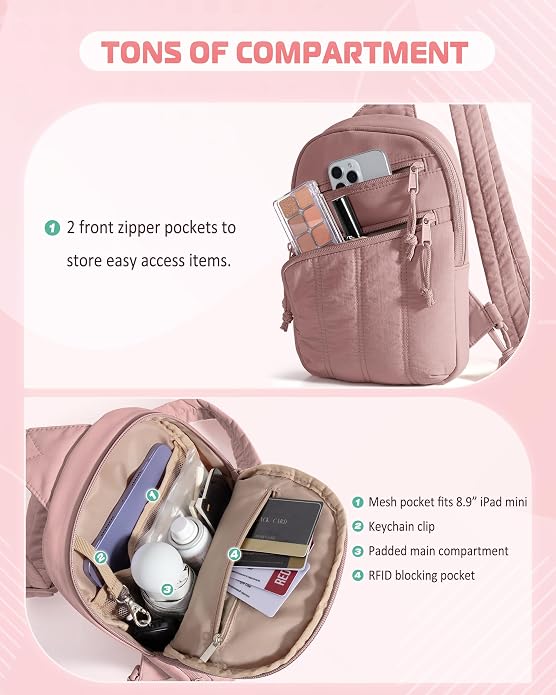 Smasrob Puffer Sling Bag for Women with RFID Blocking Pocket | Hidden Water Bottle Holder, Small Crossbody Bag with Multiple Pockets