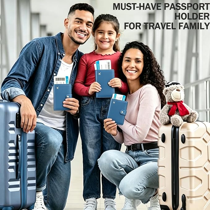 Passport Holder RFID Blocking Travel Wallet, Denim Blue | Passport Cover with Multiple Card Slots, Water-Resistant & Easy-Carry, Must-Have Travel Accessory for Men & Women.