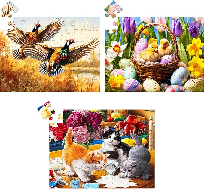 3 Pack 48 Large Piece Puzzles for Seniors,Alzheimers Puzzle Dementia Activities for Seniors Kittens Chicks Birds Dementia Patients Puzzles Gift for Elderly Seniors Adult