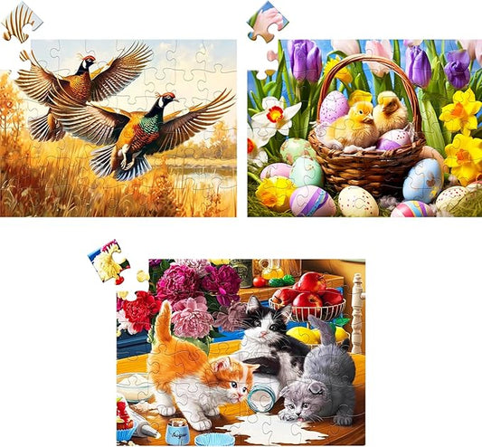 3 Pack 48 Large Piece Puzzles for Seniors,Alzheimers Puzzle Dementia Activities for Seniors Kittens Chicks Birds Dementia Patients Puzzles Gift for Elderly Seniors Adult