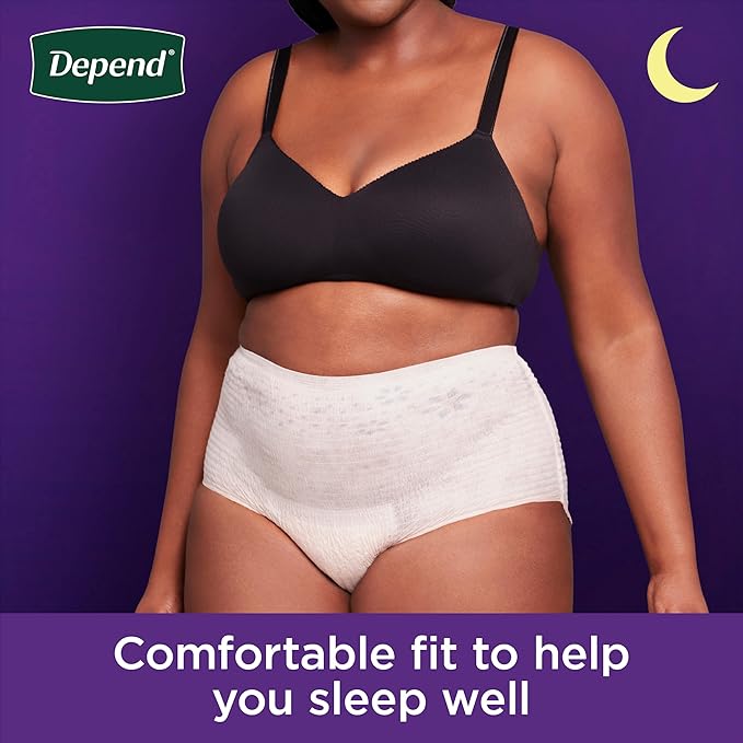 Depend Night Defense Adult Diapers, Incontinence & Postpartum Bladder Leak Underwear for Women, Disposable, Overnight, Medium, Blush, 24 Count, Packaging May Vary