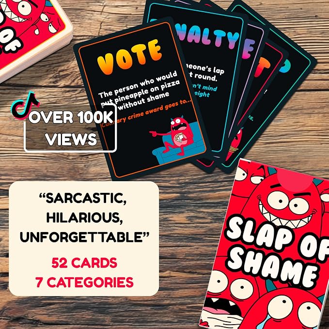 Slap of Shame – Fast Slap Card Game for Adults | Dares & Group Challenges | Funny Party Game for Game Night, Bachelorette & Friends Groups | 2-10 Players