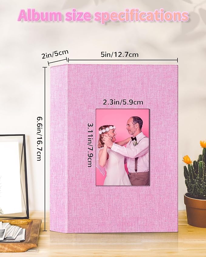 Artfeel Photo Album 4x6 with 100 Pockets,Slip-in Picture Albums,Linen Cover Memory Book with Front Window,White Page Vertical Photo Book for Wedding,Family,Anniversare,Baby,Vacation