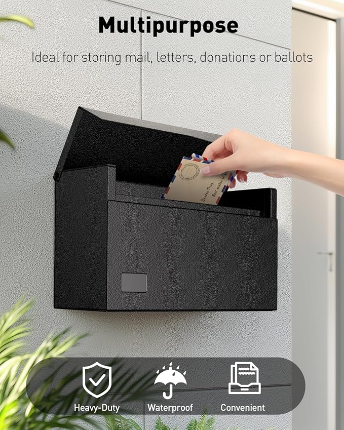Uniclife Wall Mount Mailbox for Outside, Large Metal Mail Box for House | Heavy Duty, Modern Post Box, Letters Drop Box for Outdoor Office (No Lock)