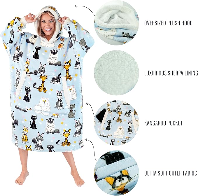 LazyOne Oversized Blanket Hoodie, Oversized Hoodies for Women and Men, One Size Fits All Wearable Blankets