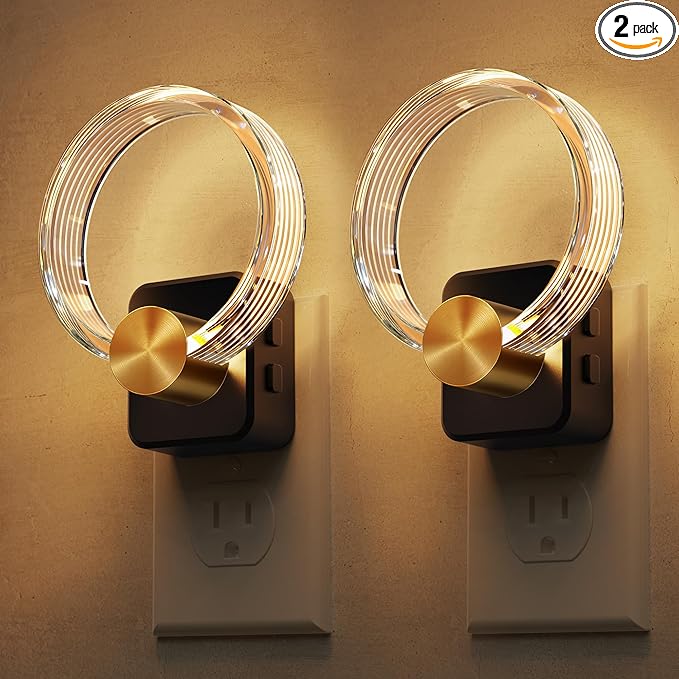 L LOHAS LED Night Lights Plug into Wall, 2 Pack Plug in Night Lights with Light Sensor, 3000K Soft White, 0-100LM Brightness Adjustable, Acrylic Nightlight for Bathroom Bedroom Hallway