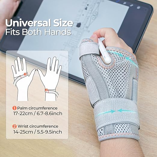 New Upgraded Thumb Spica Splint, Comfortable Thumb Brace for Right & Left Hand, Universal Size Thumb Support for Arthritis, Tenosynovitis, CMC Joint Repetitive Injuries (Grey)