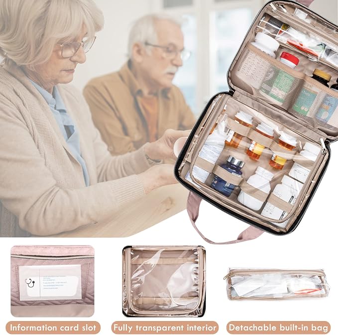 BAGSFY Medicine Bag for Traveling, Pill Bottle Organizer Storage, Large Medication Travel Case, Pills Box for Vitamin, First Aid Kit Bags Empty. (Comes with Weekly Pill Organizer)