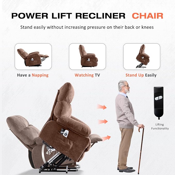 Power Lift Recliner Chair for Elderly with Vibration Massage and Lumbar Heating, Electric Lift Recliner Sofa with USB Charging Port and Side Pocket, Adjustable Lift Chair for Living Room Comfort