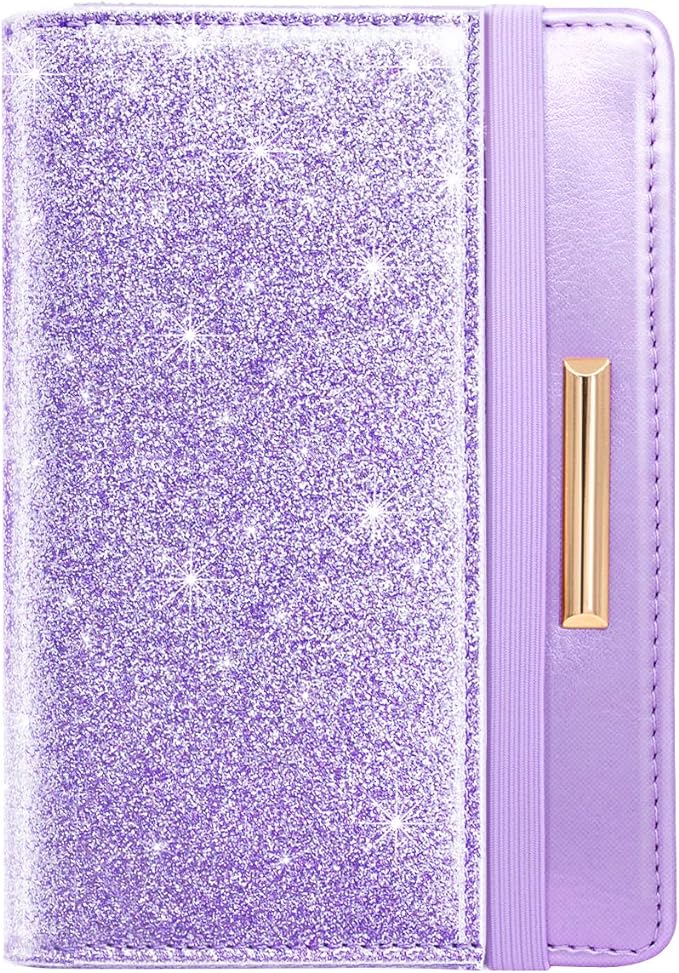 Coco Rossi Passport Holder for Travel Women Slim RFID Passport Cover Wallet | Travel Essentials, Passport Book Holders, Passport Wallet Cover Case, PU Leather, Cute, Thin, Spliced Design, Glitter Purple