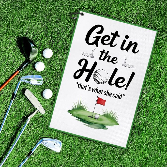 DYJYBMY Get in Printed Golf Towel with Clip, Funny Golf Accessories Towel for Men Women, Christmas Birthday Gifts for Golfer, Retirement Gifts for Golfing Lover Family Friend Coworker