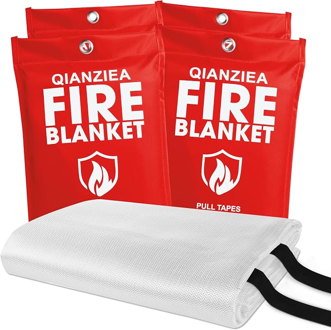 4 Pack Fire Blanket 40” x 40” – Emergency Fire Blanket for Kitchen & Home, Fiberglass Fire Suppression Blanket