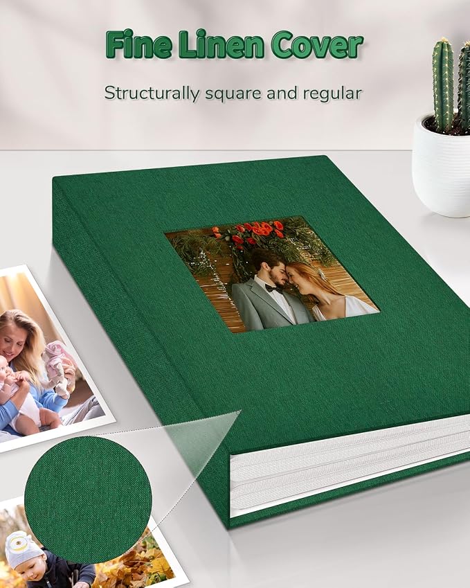 Artfeel Photo Album 4x6 with 100 Pockets,Slip-in Picture Albums,Linen Cover Memory Book with Front Window,White Page Vertical Photo Book for Wedding,Family,Anniversare,Baby,Vacation