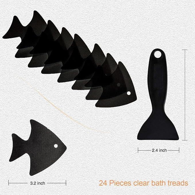 Bathtub Stickers Non-Slip, 24 PCS Safety Shower Treads Adhesive Appliques with Premium Scraper (Black)