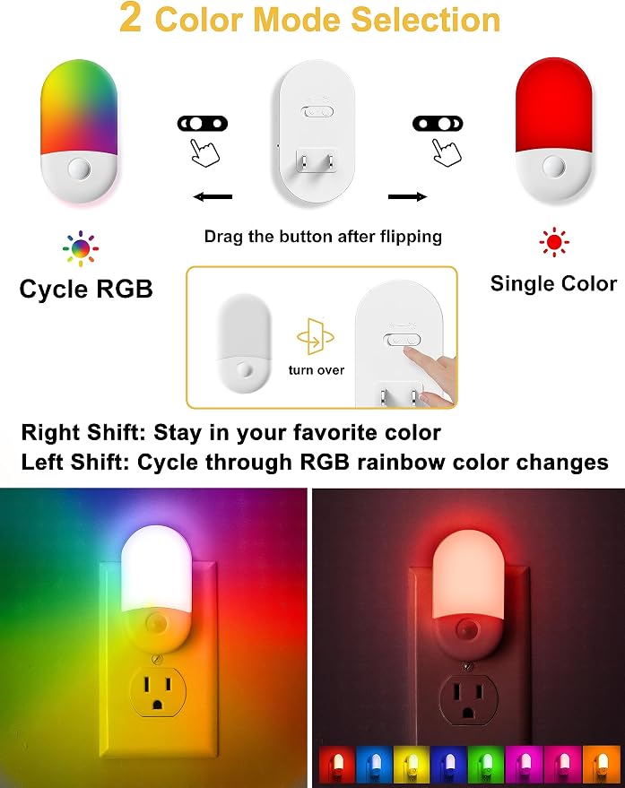 L LOHAS LED Night Light for Kids [2 Pack], 8-Color Changing Night Lights Plug into Wall, RGB LED Nightlights, Nightlight with Light Sensor, Cute Night Light for Bathroom Decor, Children Room,Gift