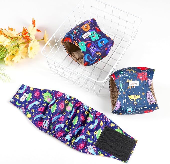 5 Pack Dog Diapers Male Reusable, Premium Belly Bands for Dogs, High Absorbing Male Dog Pee Wraps for Doggie in Incontinence or Excitable Urination and Training Cartoon M