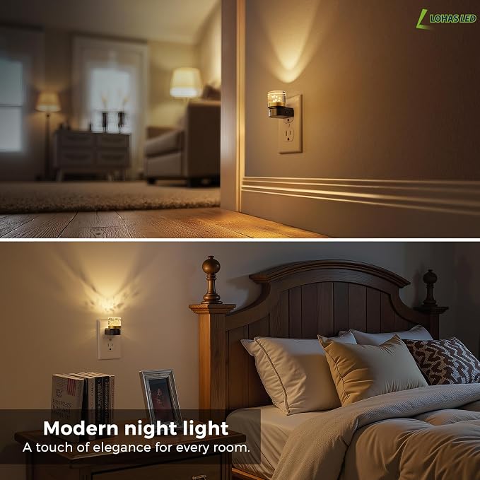 L LOHAS LED Night Light, 2 Pack Night Lights Plug into Wall | 3000K Soft Light LED NightLights, Built in Dusk to Dawn Sensor Bubble Wall Light for Hallway, Bathroom, Rooms