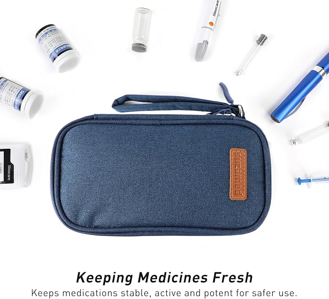 suzamed Insulin Cooler Travel Case, Double Layer Medicine Kit Diabetes Travel Case, Portable Medicine Organizer with 2Pack 150g Ice Pack TSA Approved for Insulin Pens Diabetic Supplies (Blue)