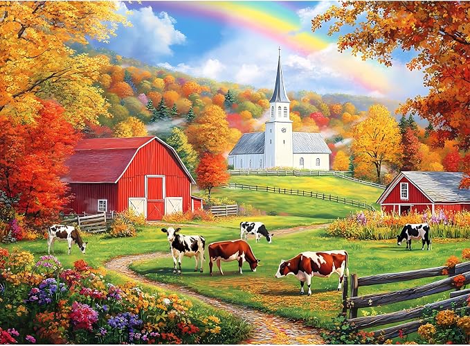 300 Piece Puzzles for Kids, Farm Cow Jigsaw Puzzles 300 Pieces for Adults | Natural Scenery Puzzles Ages 8-10 Adult Puzzle Challenge Game Gift Toy for Puzzle Enthusiasts Home Decor Gift Toy 20.5x15IN