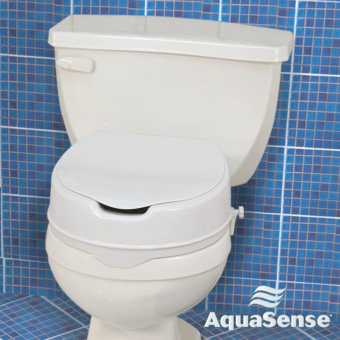 Drive Medical AquaSense Raised Toilet Seat with Lid, Standard Seat, White | Raised Toilet Seat with Lid Adds Comfortable Height for Easier, Safer Everyday Bathroom Use and Access