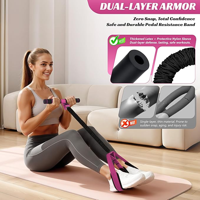 HOXWC Multifunction Pedal Resistance Band with Handle, 50LBS Foot Pedal Resistance Bands for Core/ABS, Arm, Waist, Abdomen, Leg Workout, Portable Sit Up Exercise Equipment for Women